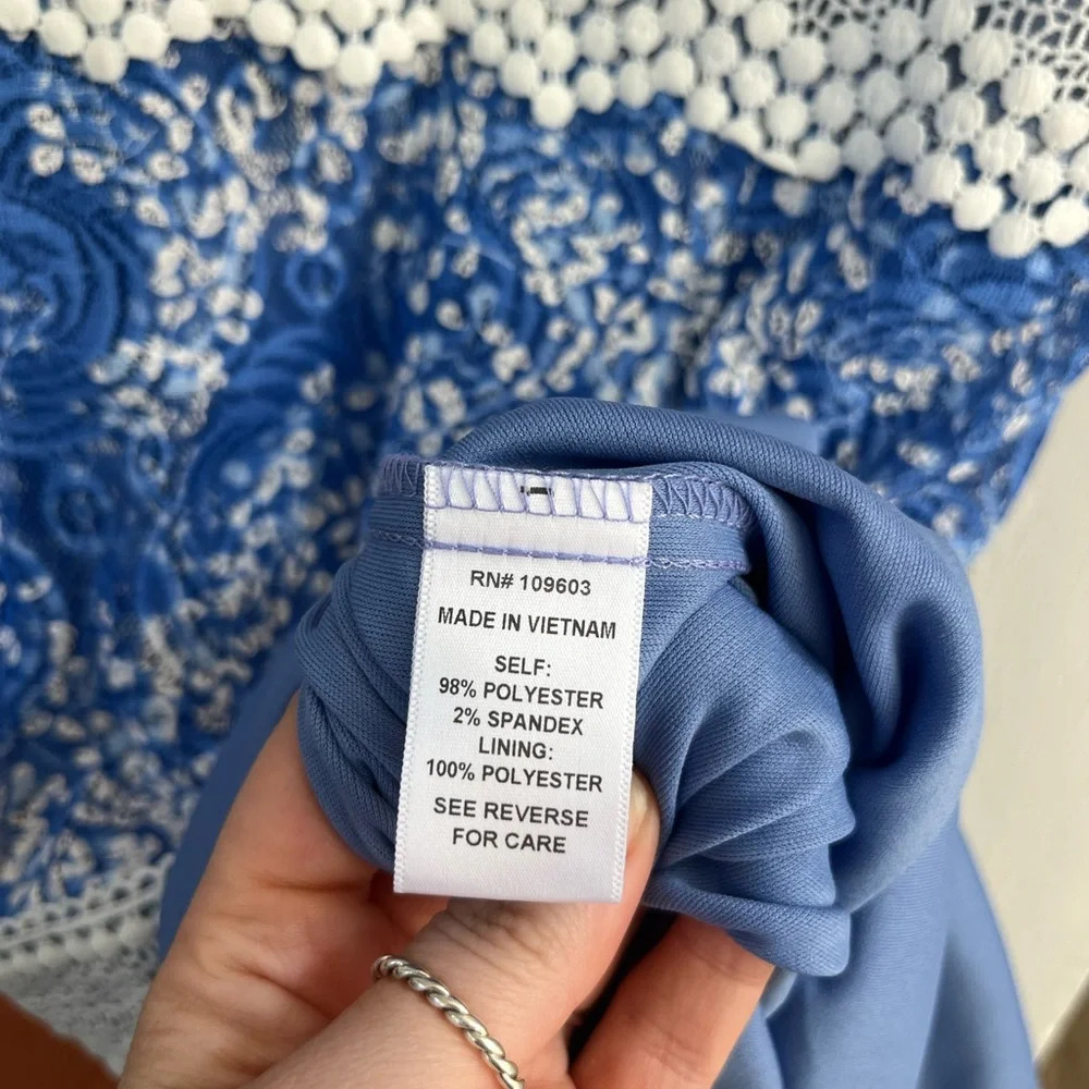 Rabbit Rabbit Rabbit Designs Knee Length Lace White/Blue Dress Size 12 - Picture 3 of 7